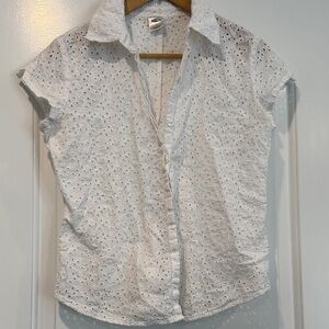 Old Navy White Eyelet Button-Down Shirt